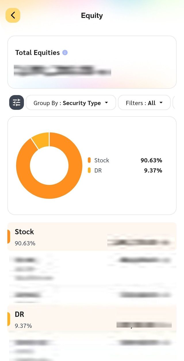 หน้า Equity ในแอป wiset