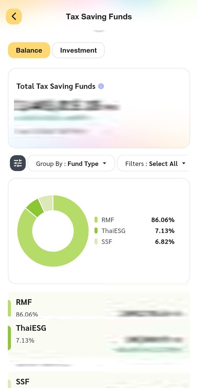 หน้า Tax Saving Funds ในแอป wiset